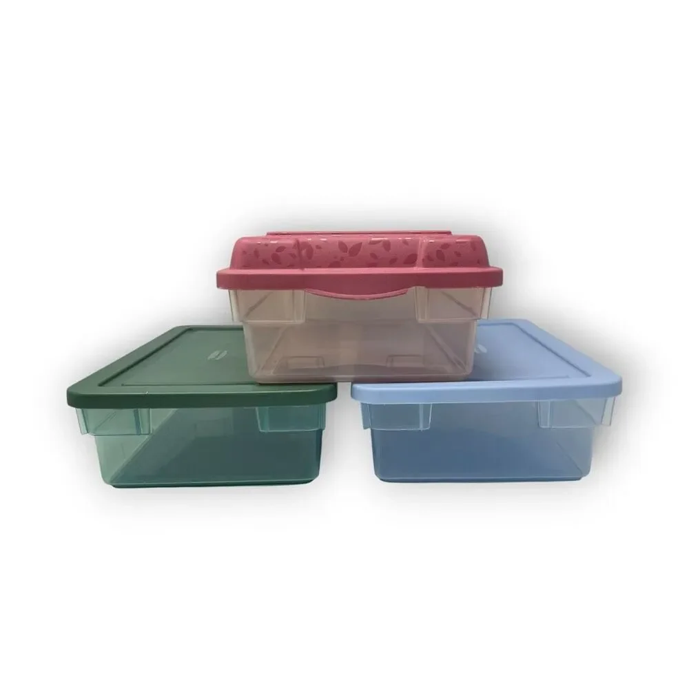 Rubbermaid Lot of 3 Vintage Green Pink Blue Shoe Box Storage Container 0286